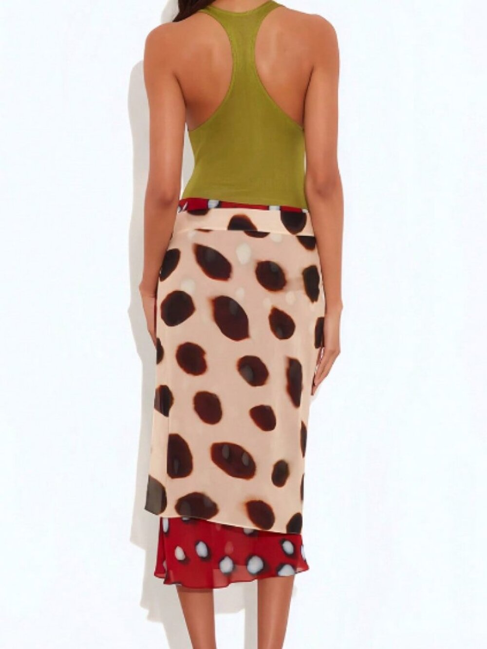 Khaki Casual Women's Polka Dot Wrap Tie Ruffle Bodycon Midi Skirt - Picture 3 of 10